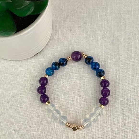 Manifest Amethyst and Lapis Lazuli Bracelet Crystal Healing w/ Third Eye Chakra - Picture 7 of 8